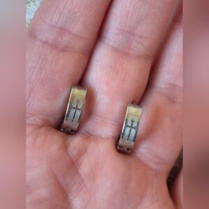 Tiny Silver Tone Cross Hoop Earrings